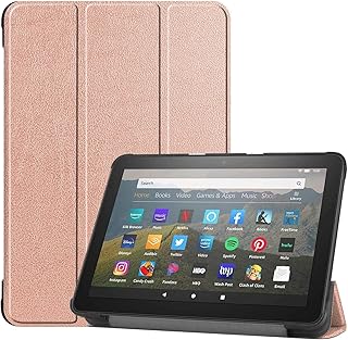 HoYiXi Case for All-new Fire HD 8 Plus 2020 / Fire HD 8 2020 PU Leather Ultra Slim Case Tri-Fold Cover Protective Tablet Cover for Amazon Fire HD 8 Plus/Fire HD 8 2020 Release - rose gold