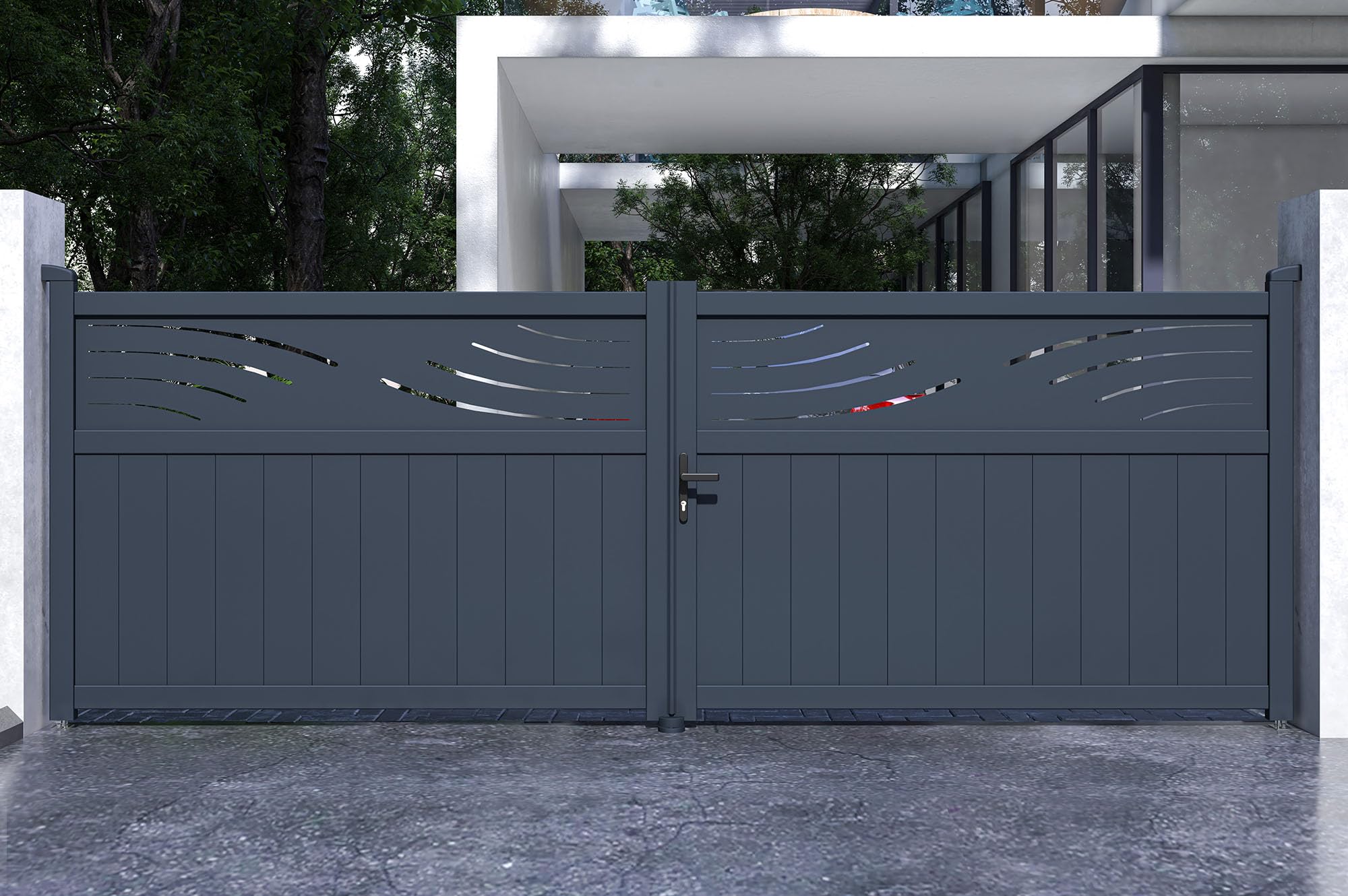 Casanoov Portail battant 4m HALTI H.140cm aluminium gris