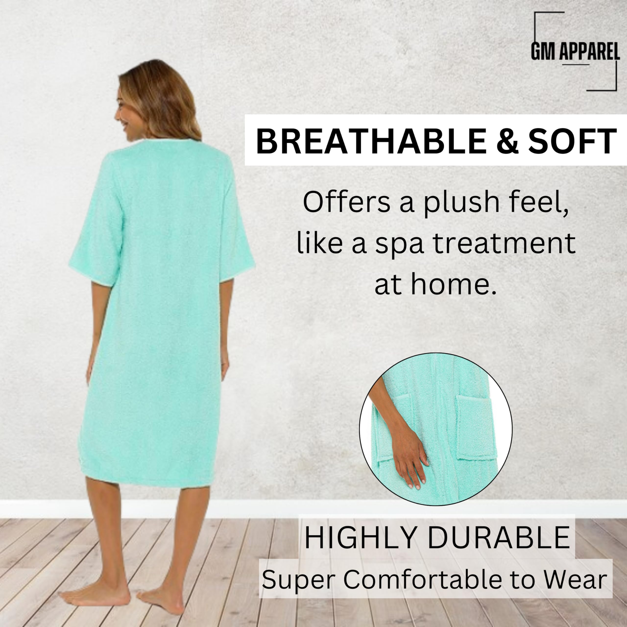 GM Apparel Women’s Zip Up Bathrobe Dressing Gown - 100% Cotton Ladies Terry Towelling Bath Robes - Highly Absorbent Towel Robes