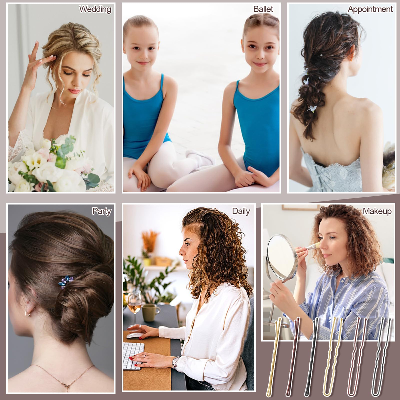 Juego de 480 horquillas para el cabello, horquillas en forma de U para moños, horquillas para el cabello para mujeres, bandas de goma para el cabello con caja, 2/2.36/2.76 pulgadas, horquillas negras 5