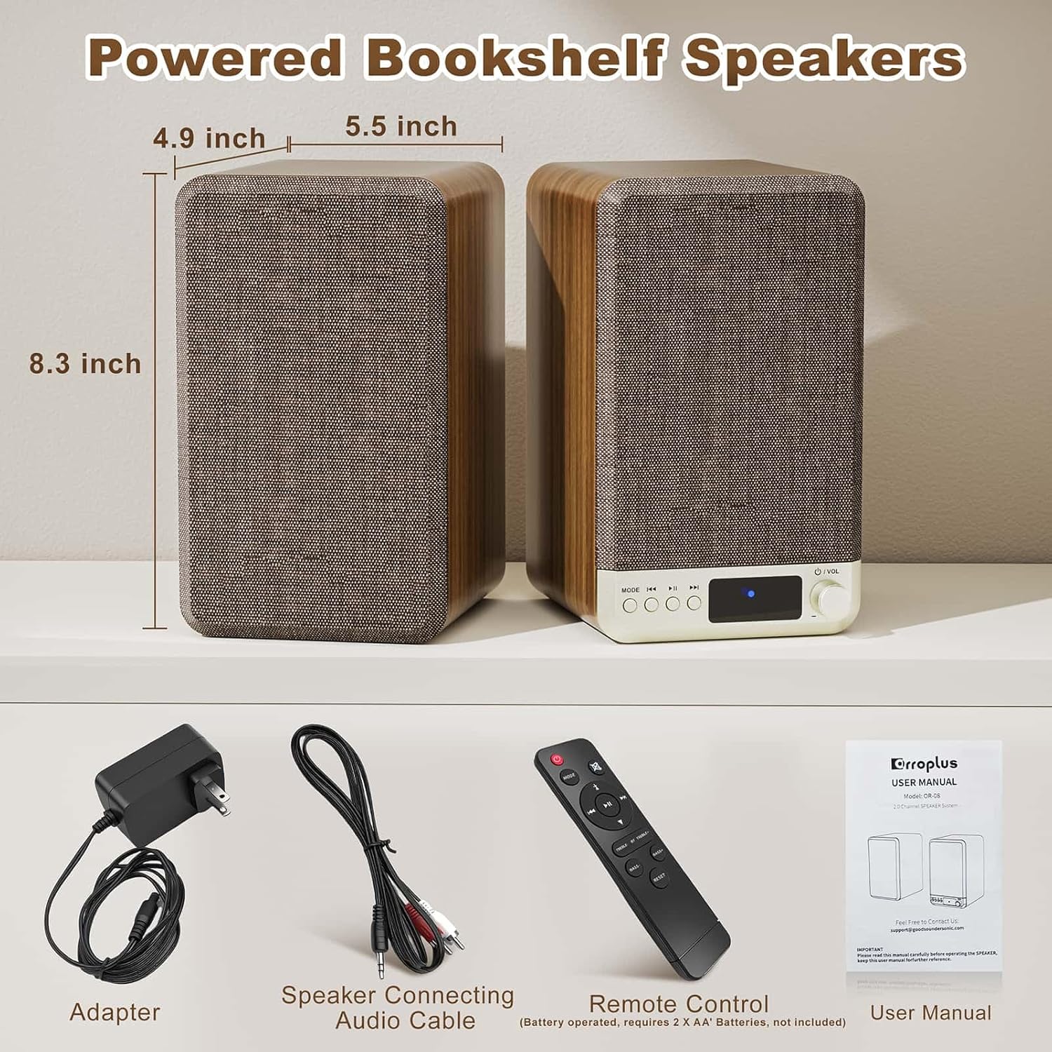 Powered Active Bookshelf Speakers, Vinyl Record Player Speakers with 3.5 Inch Woofer, Turntable Speakers Wired AUX/RCA/BT Input, HiFi Stereo Speakers for Home Audio Theater Computer Desktop PC - Image 8