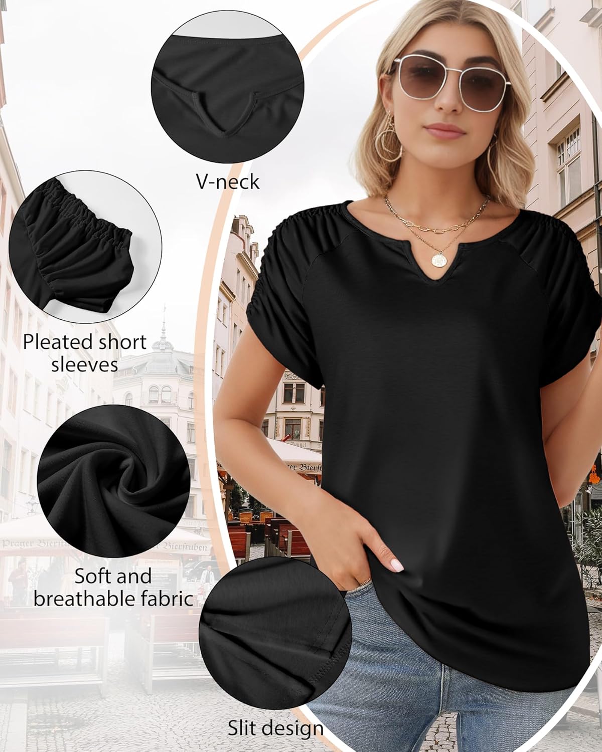 Short Sleeve Shirts for Women, V Neck Summer Tops Loose Fit Casual Tops Trendy Summer Womens Summer Tops Cute Shirts - Image 3