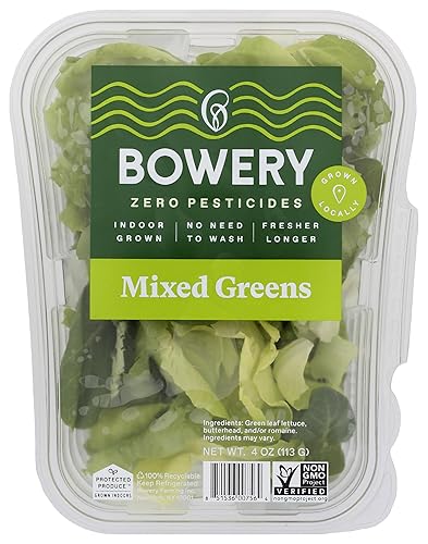 Bowery Lechuga sin plaguicidas de granja, ensalada cultivada localmente, sin OMG, 4 oz