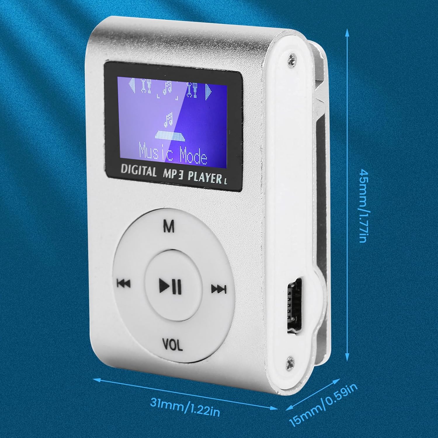 Portable Mini MP3 Music Player with Clip, USB & LCD Screen, Supports 32GB Memory Card, Earphone & USB Cable (Silver) - Image 5