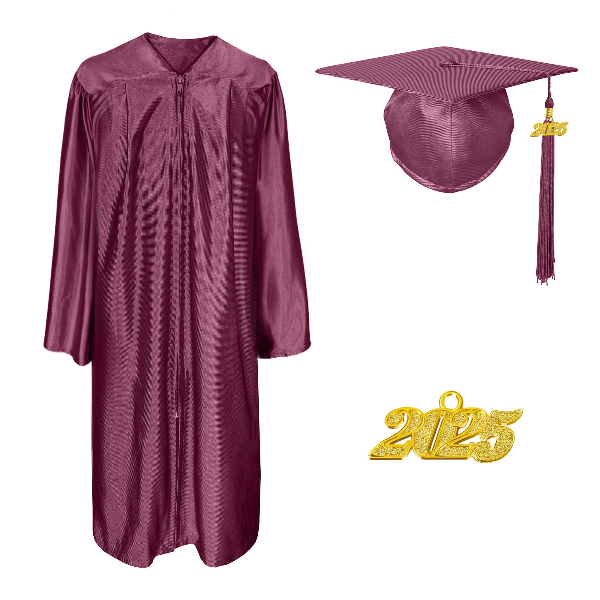 Misscom Unisex Adult Shiny Graduation Cap and Gown with 2025 Tassel Set for High School and Bachelor