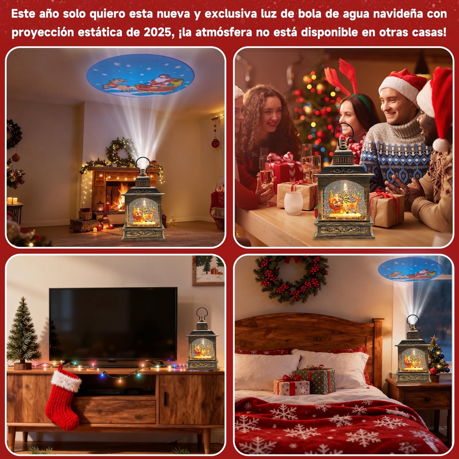 YYKY Bolas de nieve de navidad,Linterna de agua iluminada con música,alimentada por USB y baterías,decoración de Navidad,Linterna de Nieve de Agua de la Natividad para la decoración de Navidad