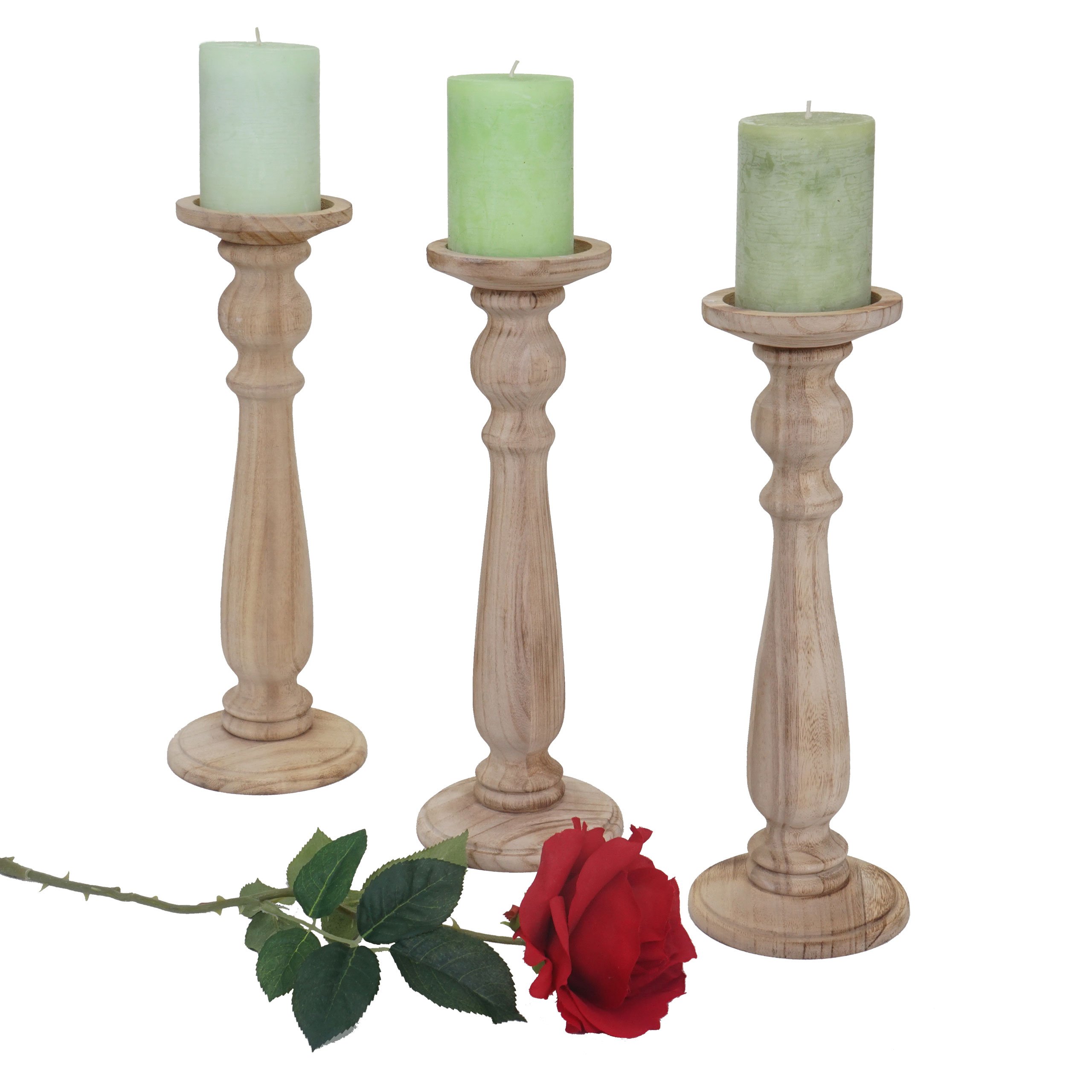 Set 3x portacandele shabby vintage T360 legno paulonia design decorativo 35cm - naturale