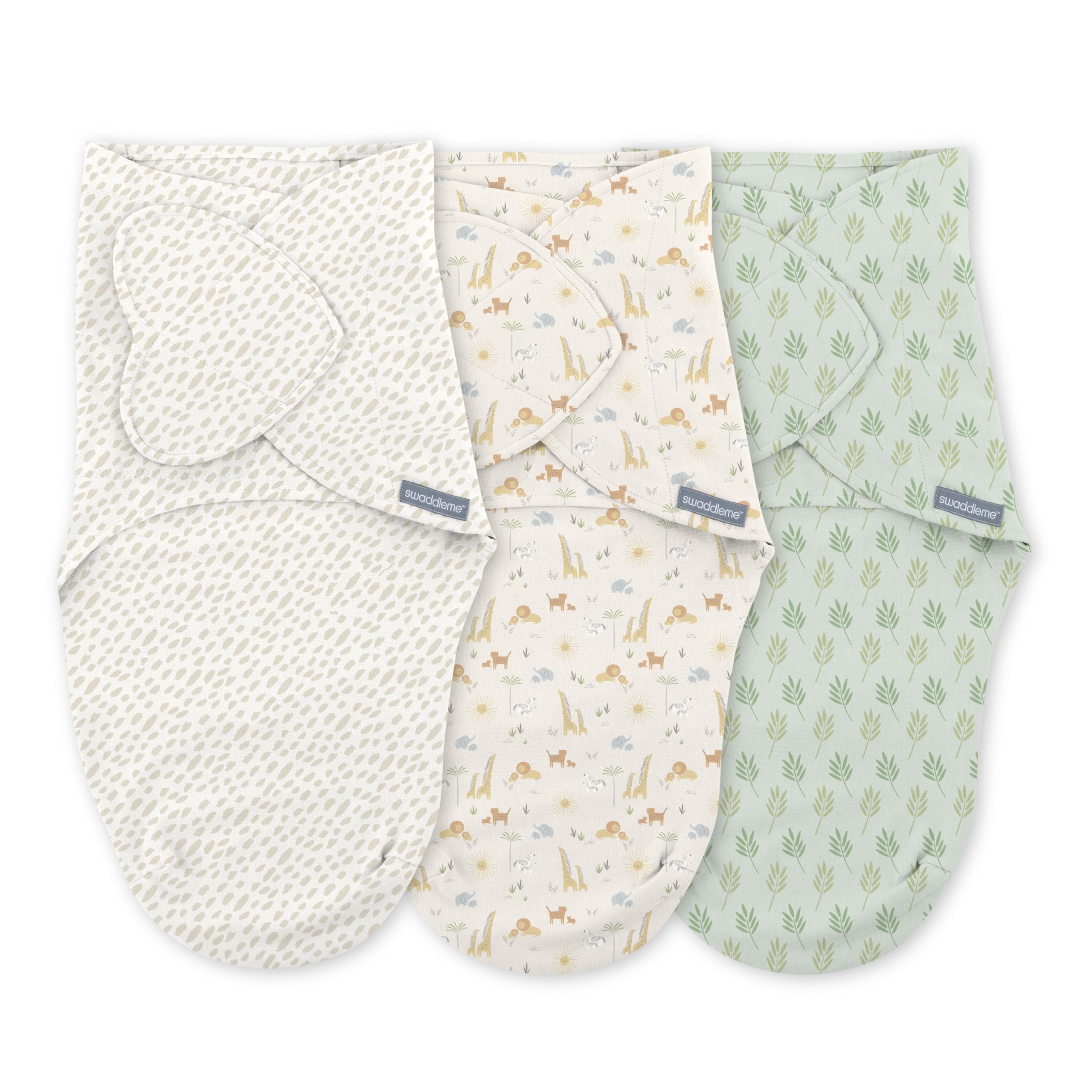 SwaddleMe by Ingenuity, Saco de Dormir para Bebé 100% algodón, Mejora el sueño y Calma el Reflejo de sobresalto, 0-3 Meses, 1,0 TOG, Pack de 3 - Safari