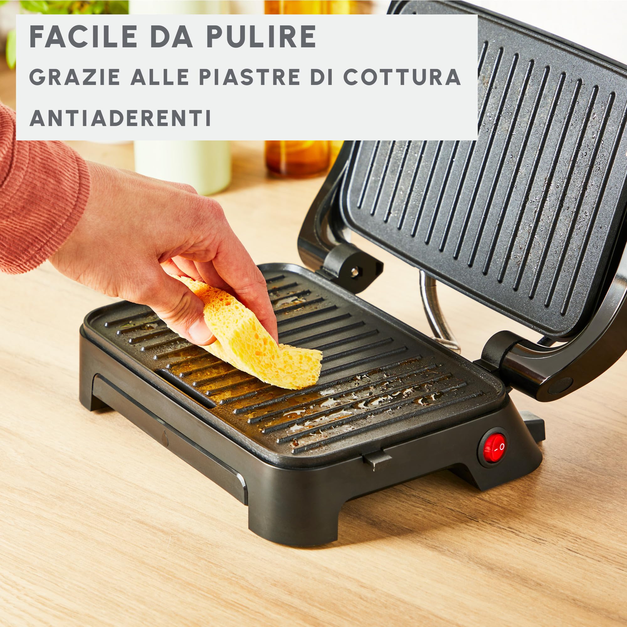 Moulinex Inicio Compact, Grill per Panini & Grill, Piastre per la Cottura Antiaderenti, Facile da Pulire, Facile da Riporre, GI270D10