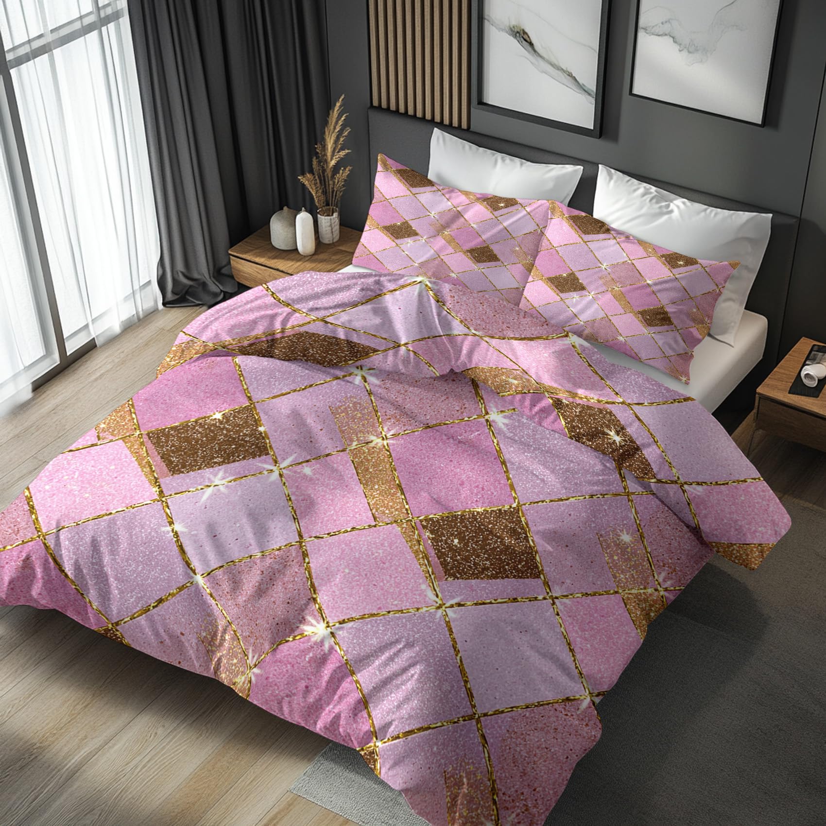 Housse de couette 220x240 avec fermeture éclair rose à paillettes fille