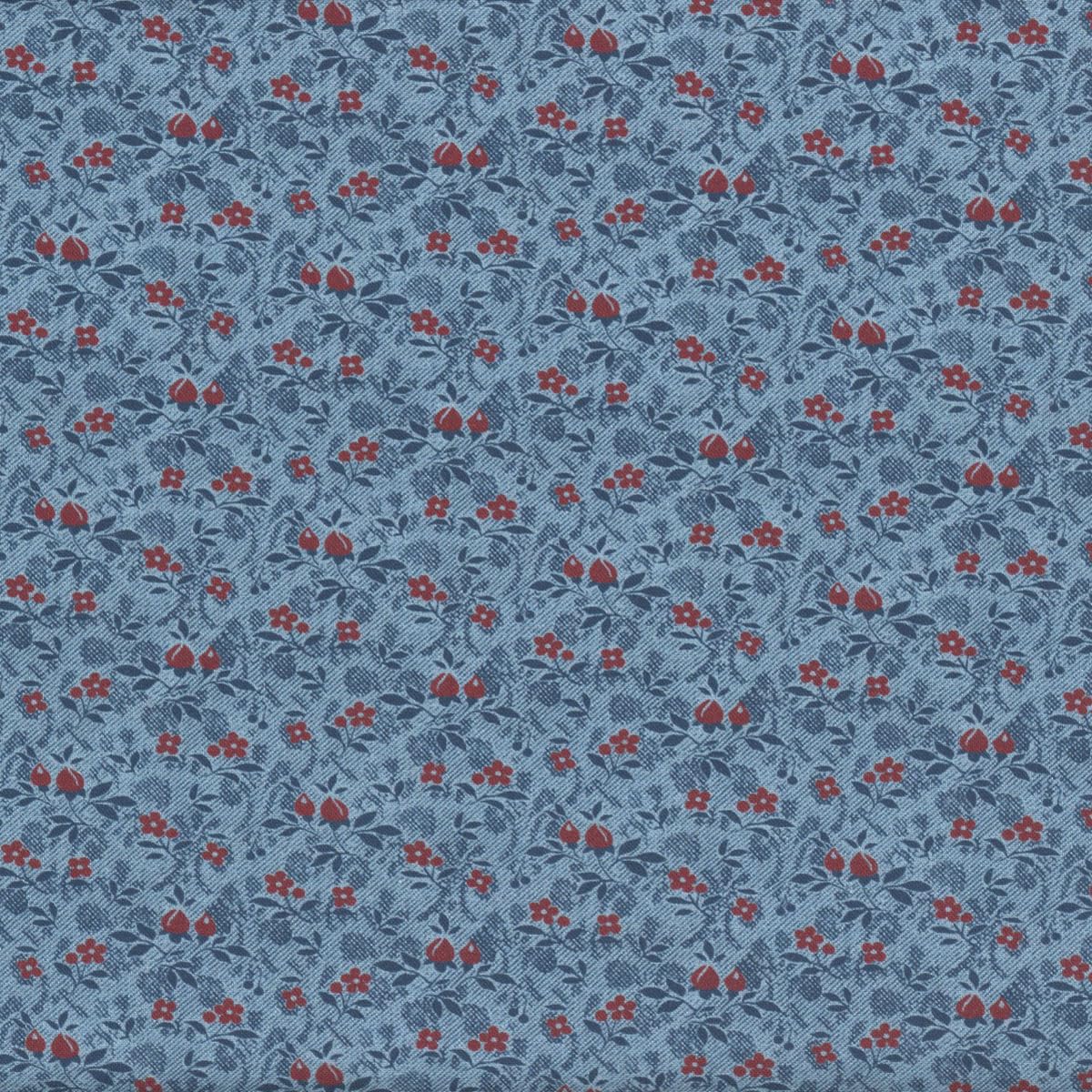 Cotton Tiny Victorian Florals Red Small Scale Flowers on Blue Victory Garden Cotton Fabric Print by The Yard (JT-CD2112BLUE)