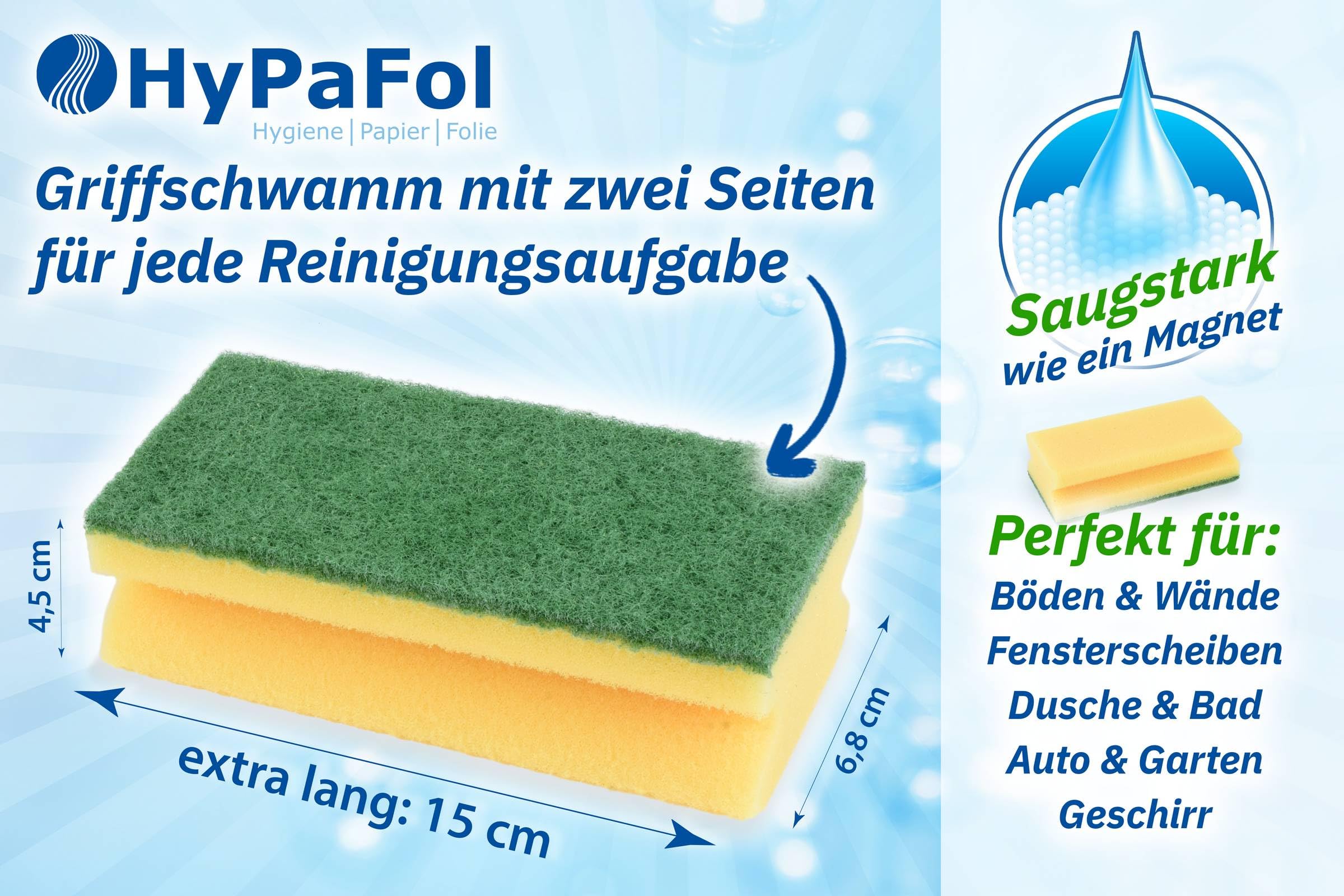 HypaFol Griffschwamm 120 Stück Topfreiniger I Spülschwamm für hartnäckige Verschmutzung I Putzschwamm Set für Küche, Gastro & Hotellerie I Reinigungsschwamm saugstark I Großer Küchenschwamm
