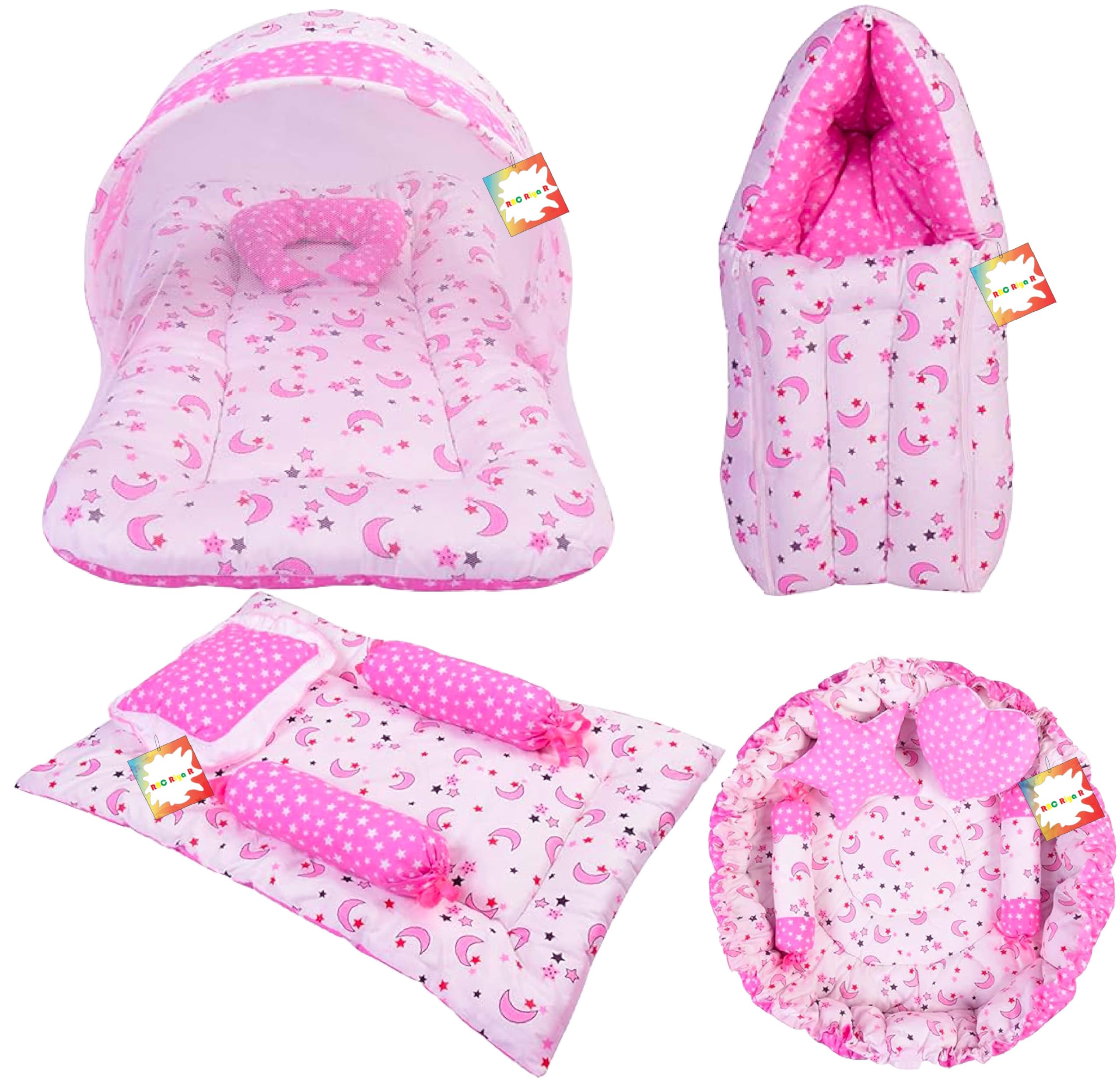 RBC RIYA R Flat Bed Baby Bed New Born Baby Bedding Set | Baby Bag | Carry Bag | Baby Bed | Mattress |Mosquito Net | Essentials | Carrier | Cotton (0-6 Months) (4PCS Set)