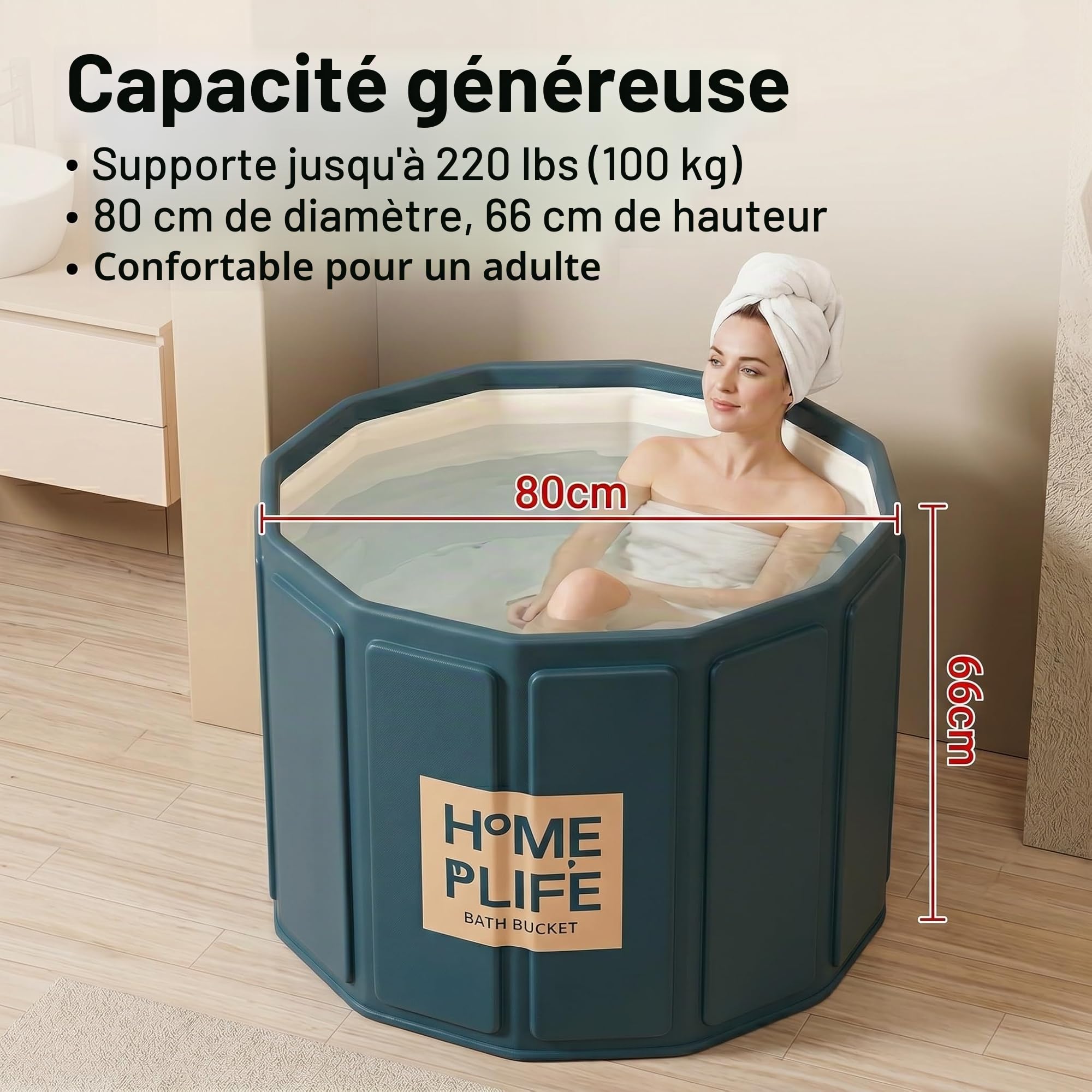 Baignoire pliable portable adulte peu encombrante bain chaud glacé 80x65cm | Baignoire compacte avec isolation thermique pour cabine de douche, adaptée au spa maison et bain froid