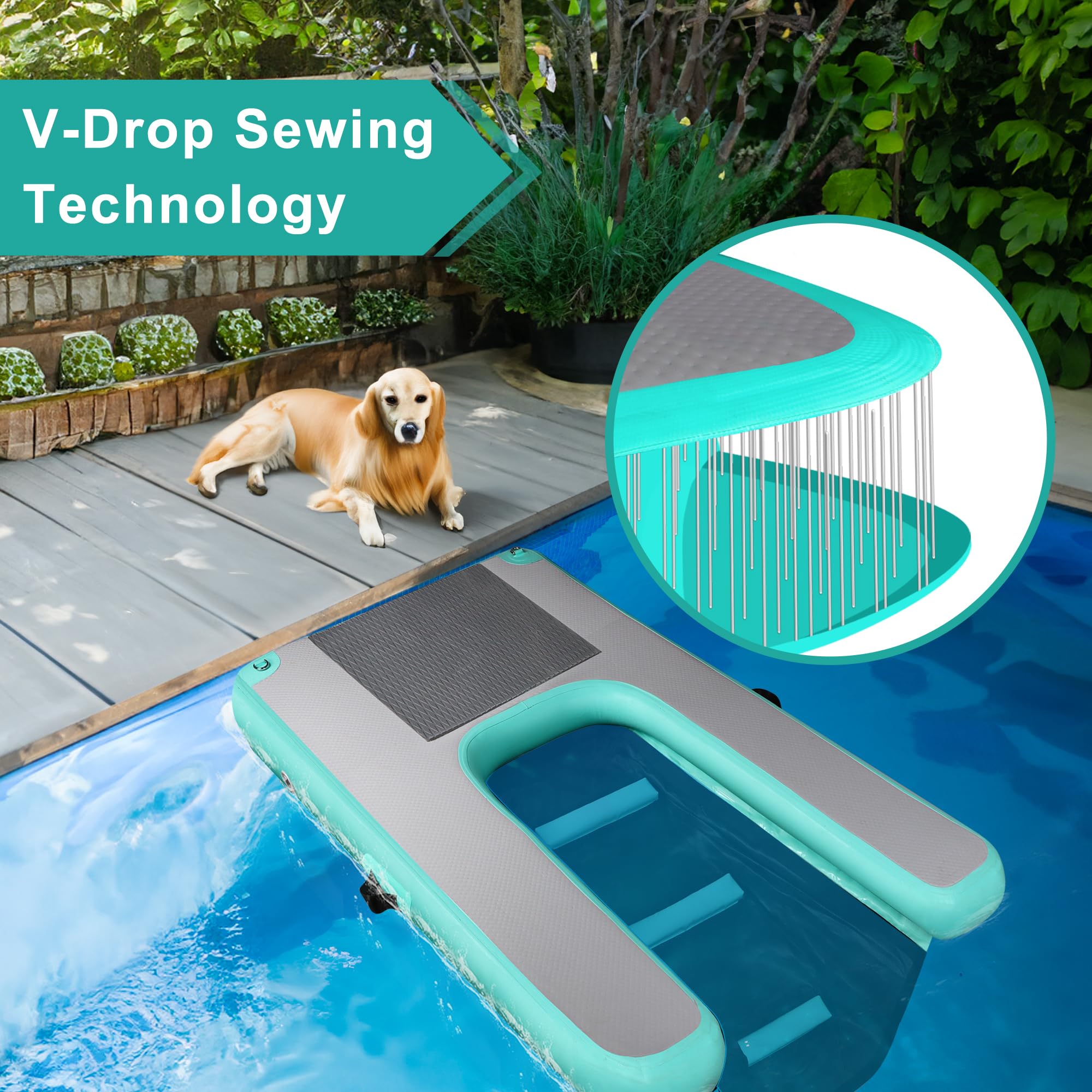Rampe d'eau gonflable pour chiens, respectueuse de l'environnement, haute stabilité, rampe d'eau flottante pour chien, vert menthe, portable et durable, rampe d'eau pour chiens, pour