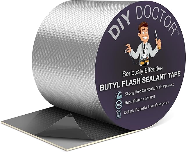 DIY Doctor Butyl Tape - 1x Aluminium Foil 100mm x 5m Waterproof Tape for Leaks - Waterproof Tape for Outdoor Use - Roof Sealant Tape - Waterproof Repair Tape