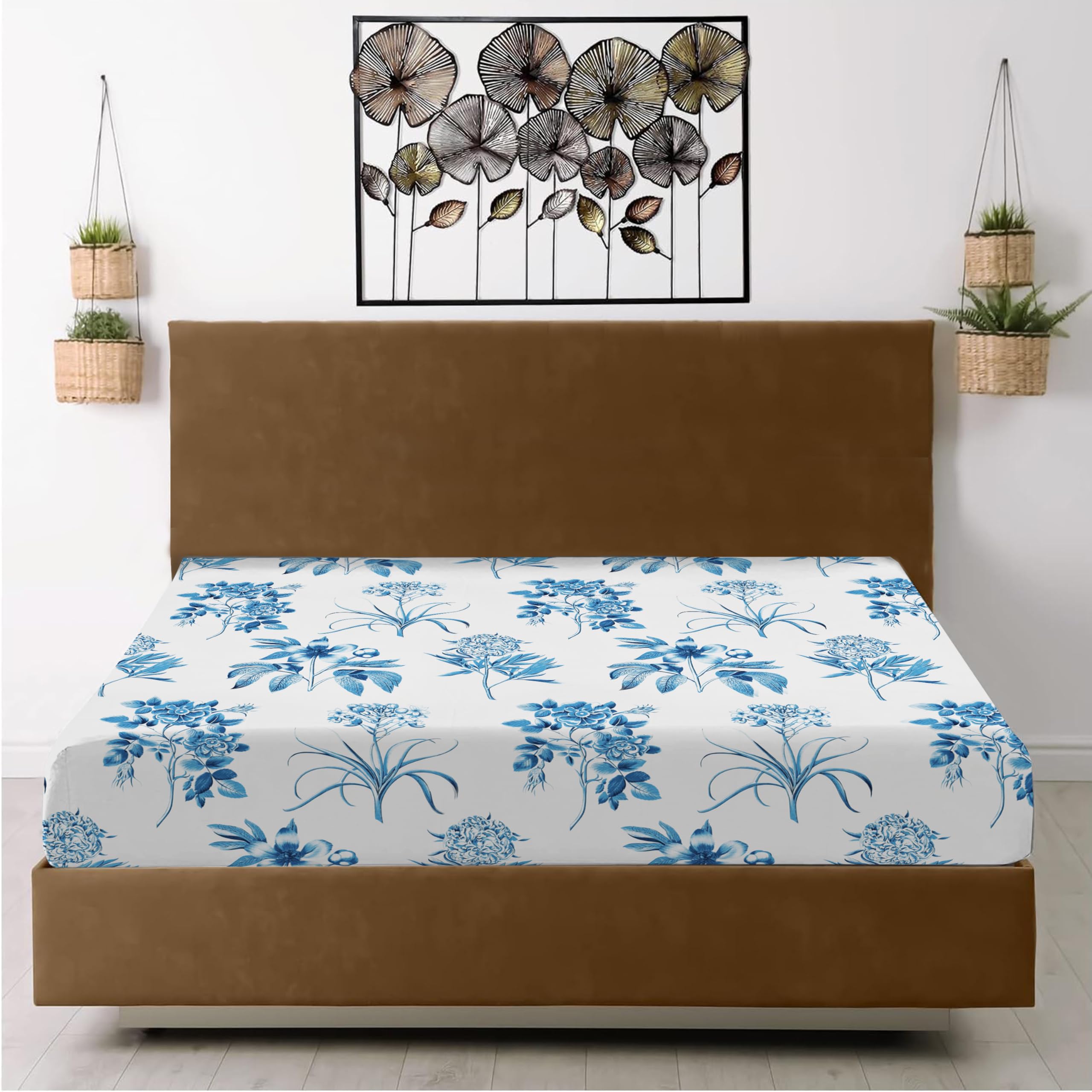 RAYBedding Printed Small Double Fitted Sheet 100% Egyptian Cotton Floral Pattern 400 Thread Count 30cm/12” Extra Deep Fitted Small Double Bed Sheets