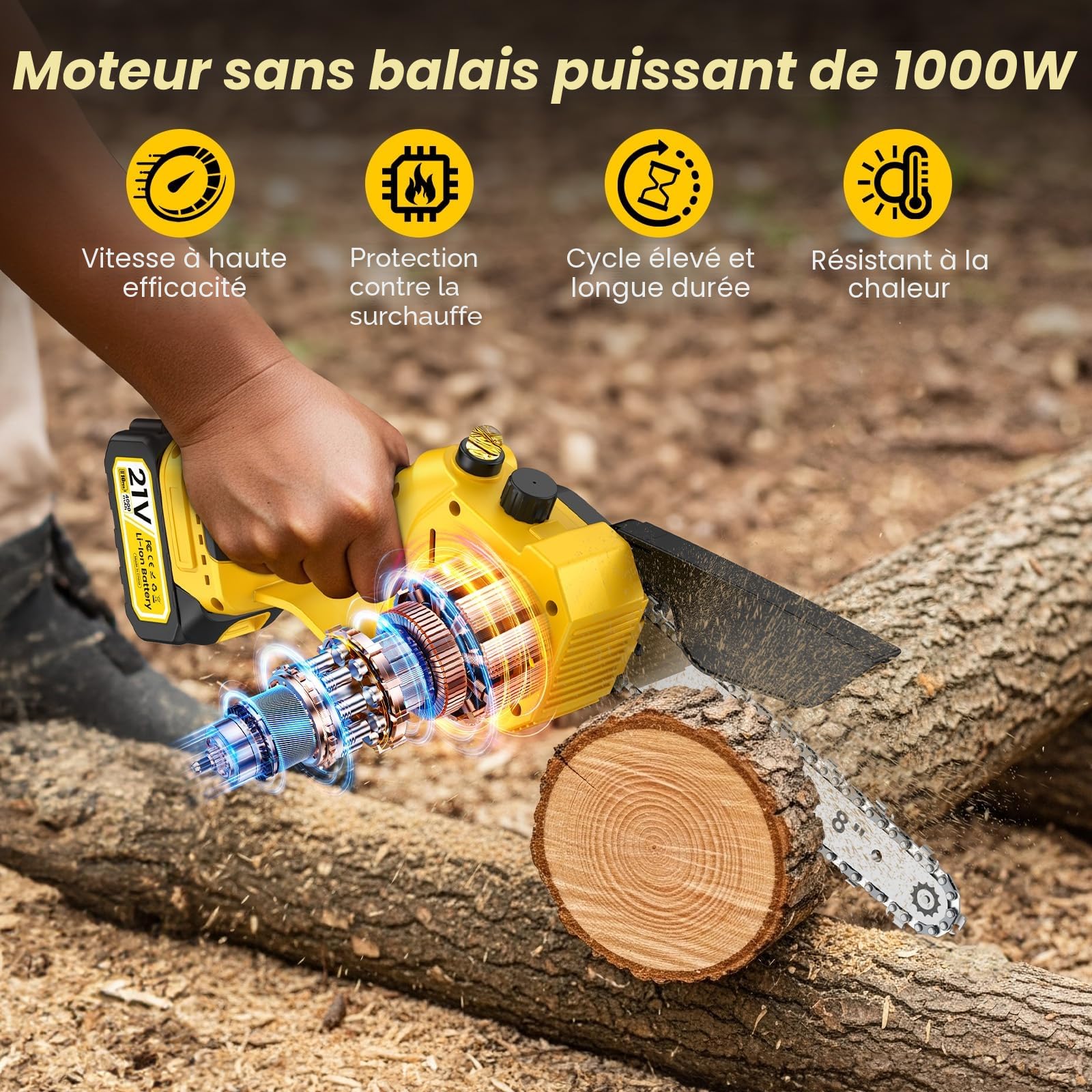 Mini Tronconneuse à Batterie, 8000 mAh Tronçonneuse Électrique Sans Fil, 1000W 8 & 6 Pouces Tronconneuse à Batterie pour Branches et Jardin,avec Système D'huile Automatique, Compatible avec Makita 18V