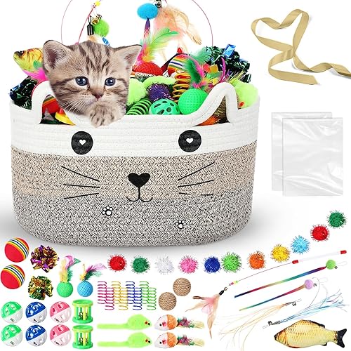 Miniatura 10 de Zopeal 76 piezas de juguetes de almacenamiento para gatos, juguetes de regalo, vara interactiva para gatitos, bolas brillantes y coloridas