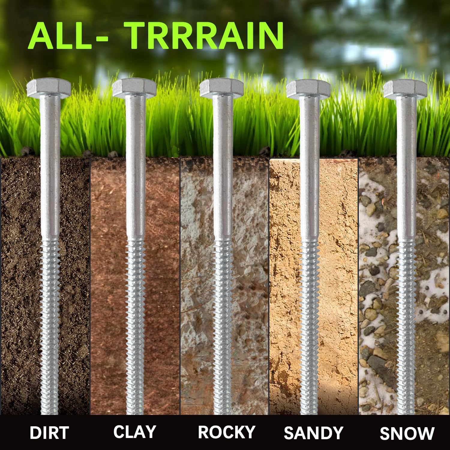 12pcs 3/8 x 12 inch Heavy Duty Camping Ground Anchors, Non-Rust Tent Stakes Screw in Kit for Securing Animals, Trampoline, Carports, Canopies, Sheds, Swing Sets, Ground Anchors for High Winds