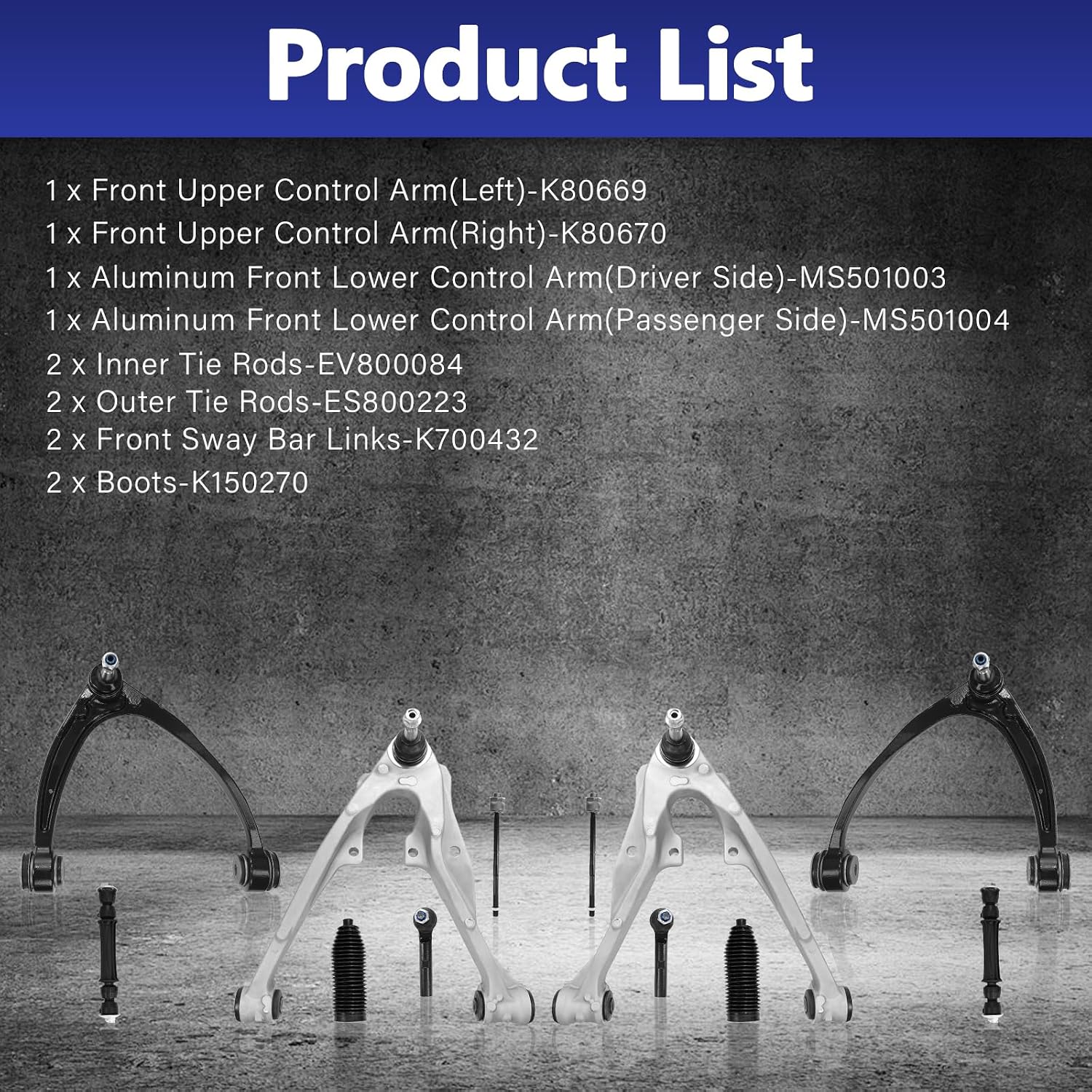 12pcs Front Upper Lower Control Arm w/Ball Joints Sway Bar Link Tie Rod Suspension Kit Replacement for Chevy Tahoe Silverado1500 GMC Sierra 1500 Yukon Avalanche Suburban 1500 Escalade