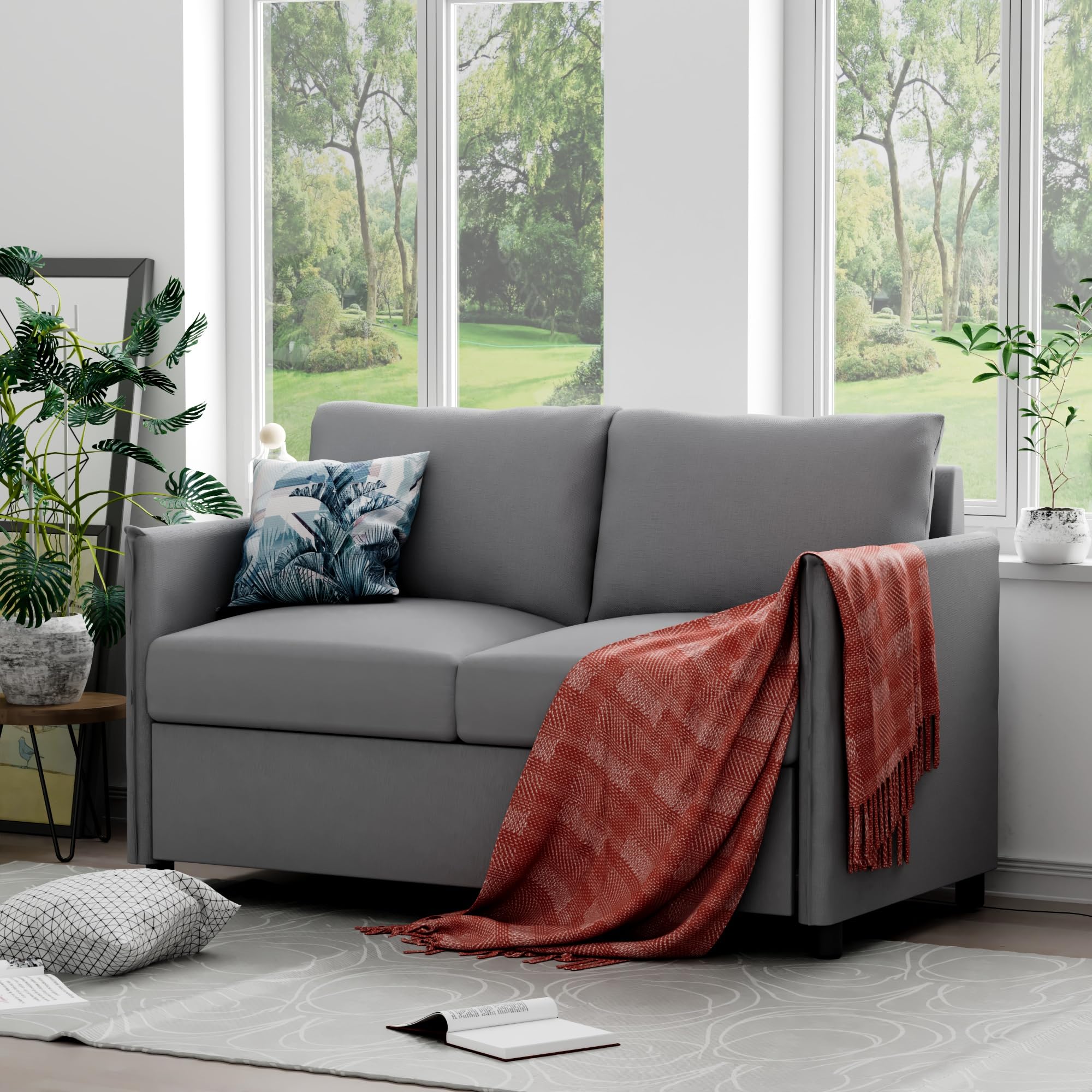 Loveseat Sofa, 52” Small Couch for Living Room, 2 Seater Love Seats Couch for Bedroom, Home Office, Small Space, Light Grey