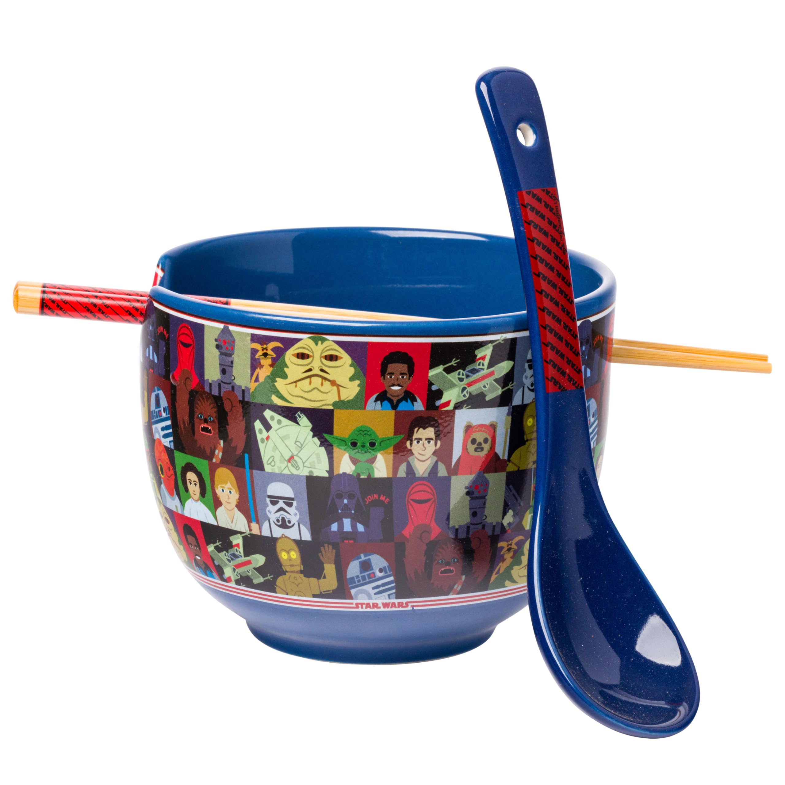 Silver Buffalo Star Wars Characters Ceramic Ramen Noodle Rice Bowl with Chopsticks and Spoon, Microwave Safe, 20 Ounces