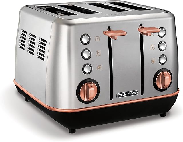 Morphy Richards 240116 Evoke 4 Slice Toaster, 7 Variable Browning Settings, Removable Crumb Tray, Reheat/Frozen/Cancel Function, Wide Slots for Thicker Bread, Cord Storage, Brushed & Rose Gold