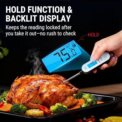 ThermoPro Digital Meat Thermometers, Food Thermometer has Backlight&Lock Function, Kitchen Temperature Probe 14.5cm, Waterproof Food Probe ℃/℉ Button, for Kitchen Cooking, BBQ, Jam, Oil, Water