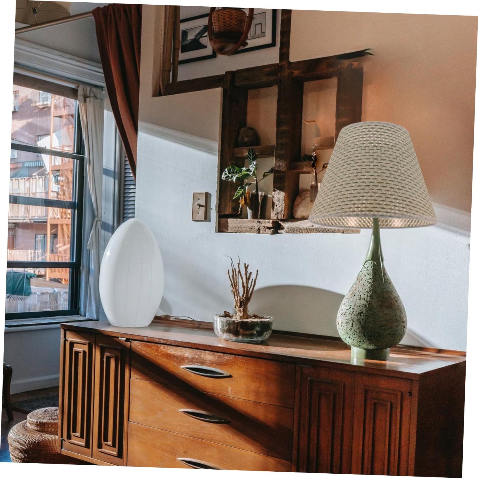 Levemolo Rattan Lamp Shade Seagrass Lampshade Decorative Lamp Cover Unique Design for Living Room Bedroom