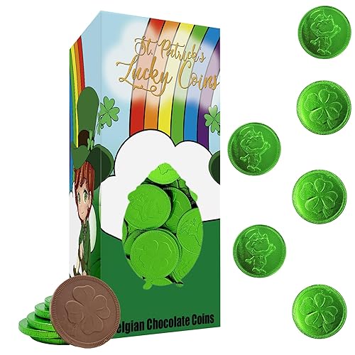 The Dreidel Company Monedas de chocolate del día de San Patricio, monedas verdes de la suerte, chocolate con leche belga sin nueces, moneda láctea