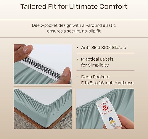 Miniatura 5 de California Design Den - Juego de sábanas suaves como la seda, 800 hilos, 100 % algodón satinado, con sábana bajera y duradera de esquinas profundas,