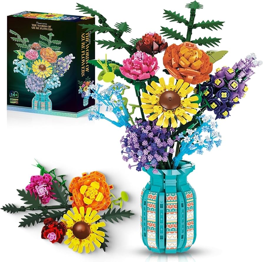BlockPro Flowers Bouquet Building Blocks Set with Vase, Roses