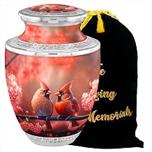Personalized Medallion Elegant Cardinal Cremation Urns for Adults - 200lbs Burial Urns - Handcrafted Funeral Decorative Urns with Velvet Bag Cardinal Couple No Medallion, Adult Urn