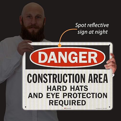 Miniatura 3 de SmartSign Letrero "Peligro - Área de construcción, requiere cascos duros"  18 x 24 pulgadas 3M de aluminio reflectante de grado de alta intensidad