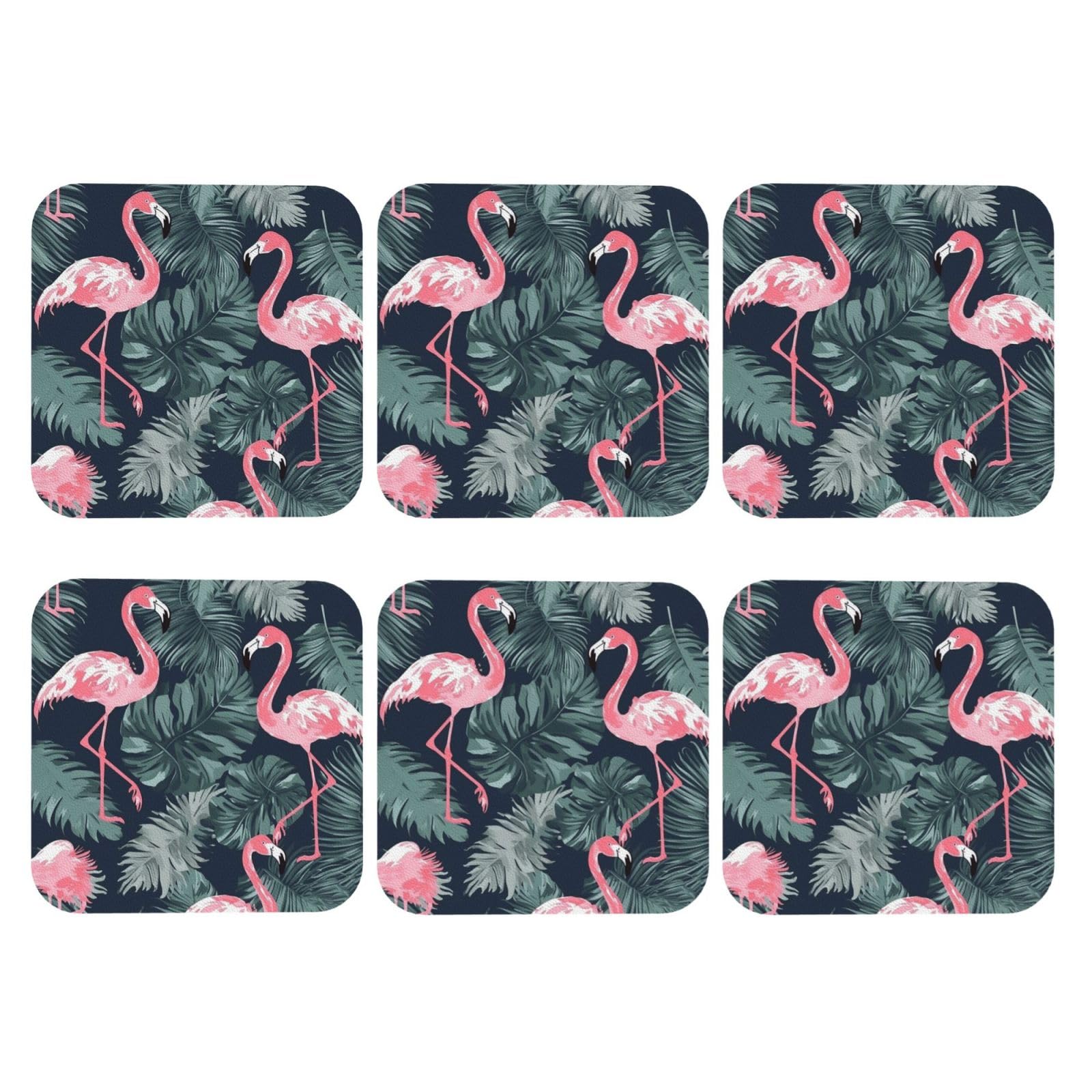 6pcs Leather Coasters for Drinks, Flamingo and Leaves Drink Coasters for Tabletop Protection, 4" Cup Coasters for Coffee Table Decor, Non-Slip Drinking Cup Mat for Hot Or Cold Drink
