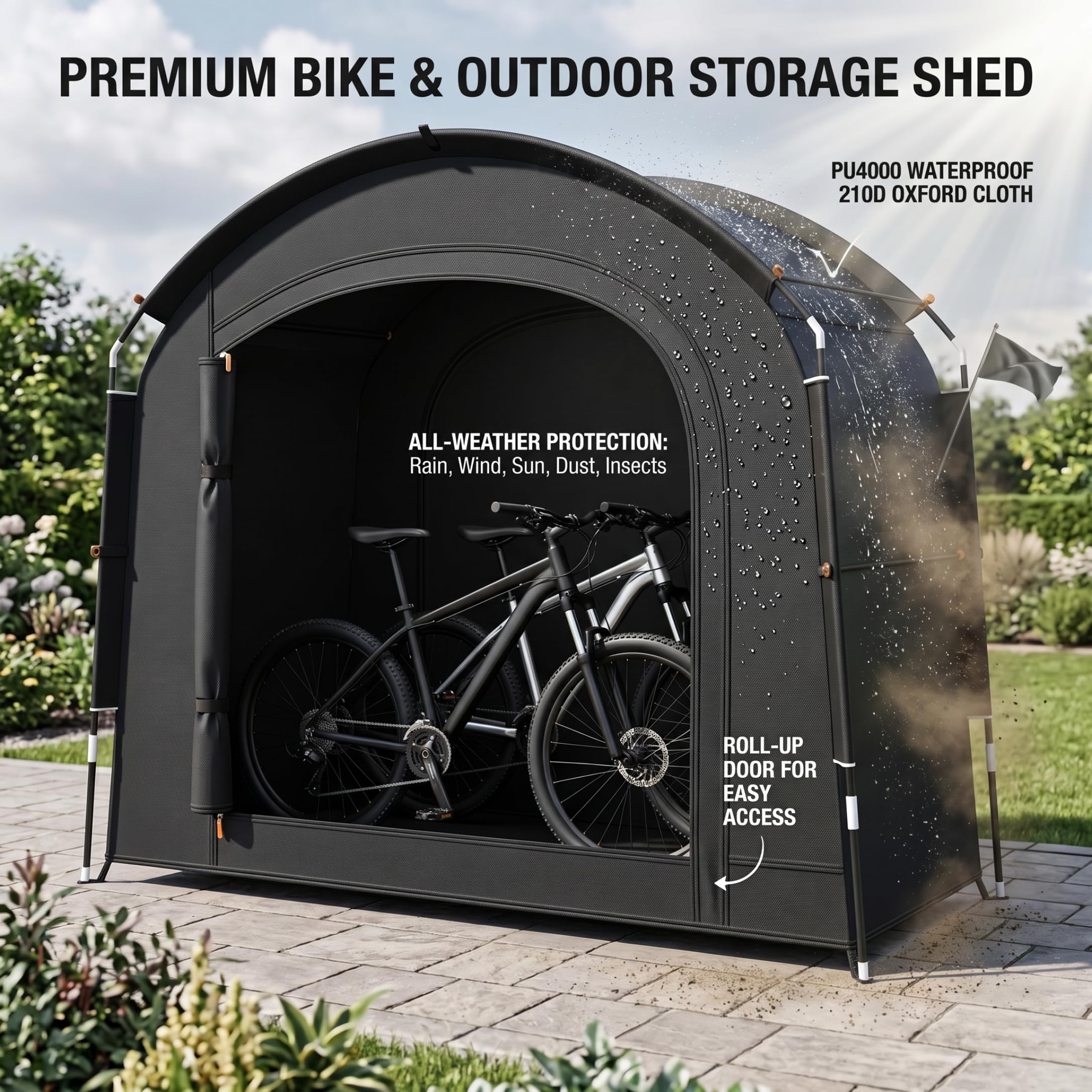 Tenda portabiciclette 4 capacità, capannone Portatile Antivento Impermeabile per Biciclette, Nero