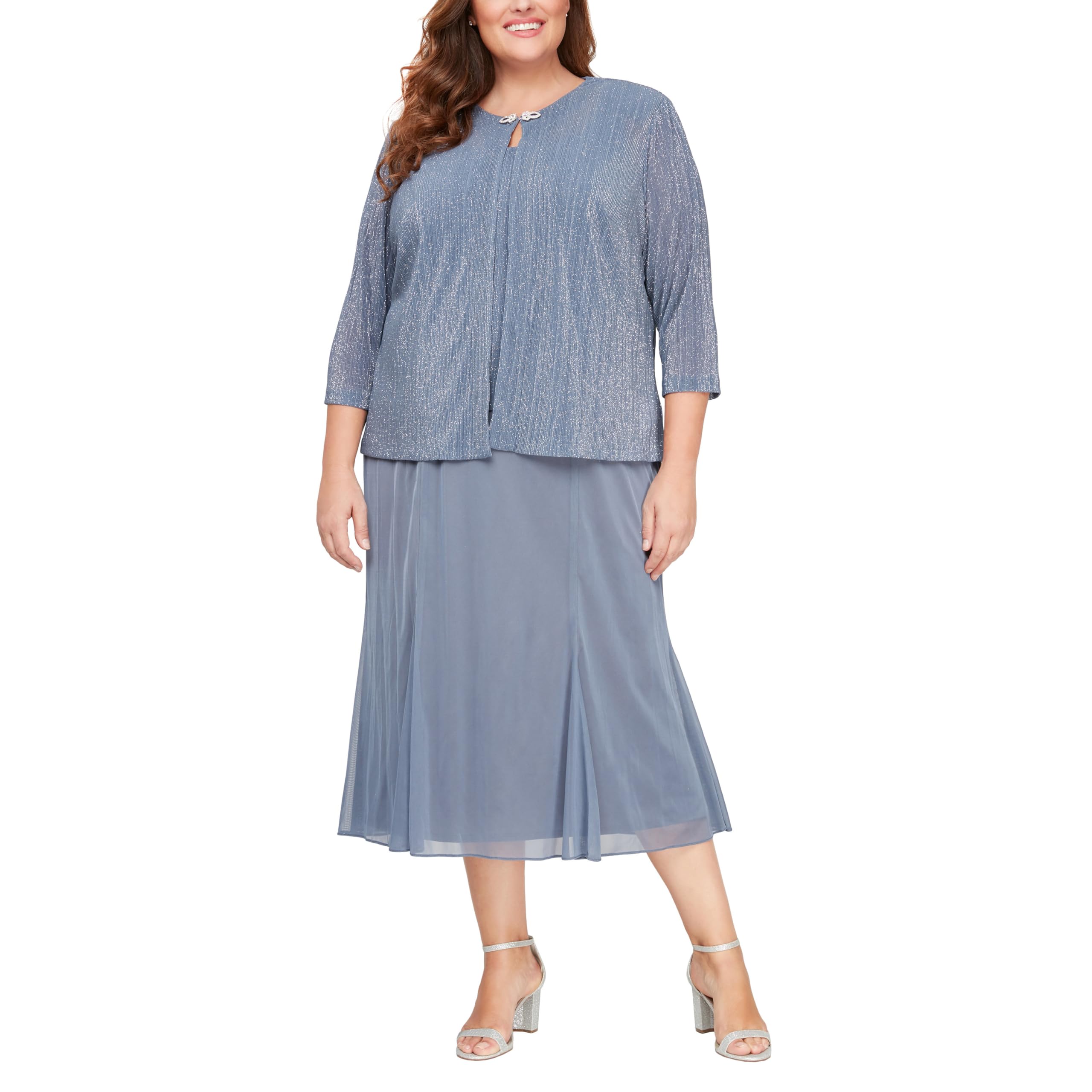 Alex Evenings Damen Kleid Mit Jacke – Plus Size Tea Length Pailletten-Spitze Für Besondere Anlässe
