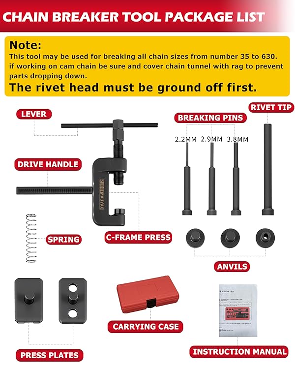 DAYUAN 13 pcs Motorcycle Chain Breaker Set, Chain Removal Tool Chain Cutter and Riveter Kit for Cam and 35 to 630 Chains by DAYUAN - Image 5