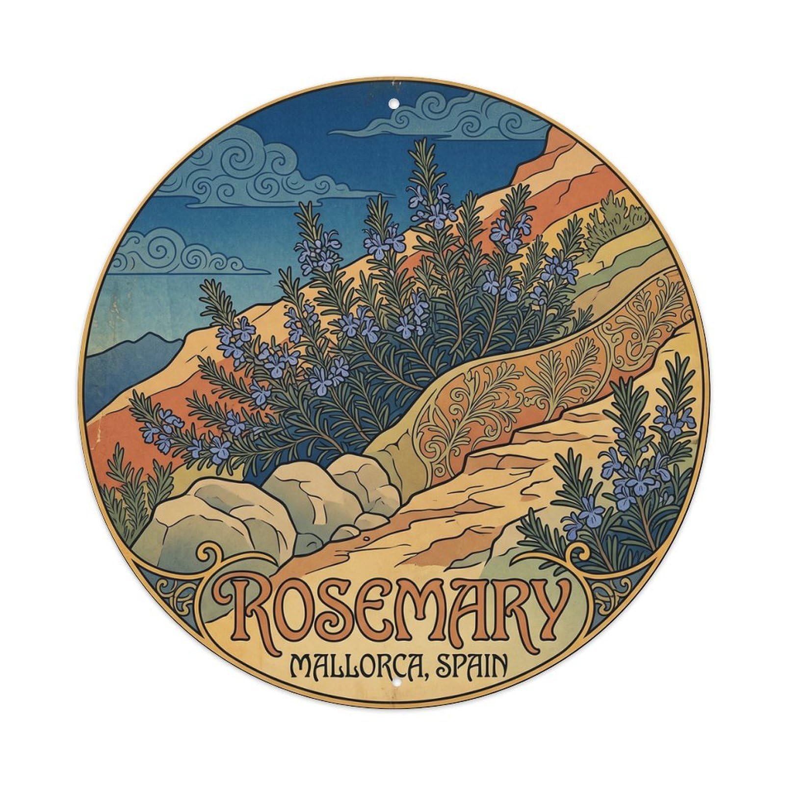 Mallorca Rosemary Seaside Journey Village Travel Metal Tin Sign