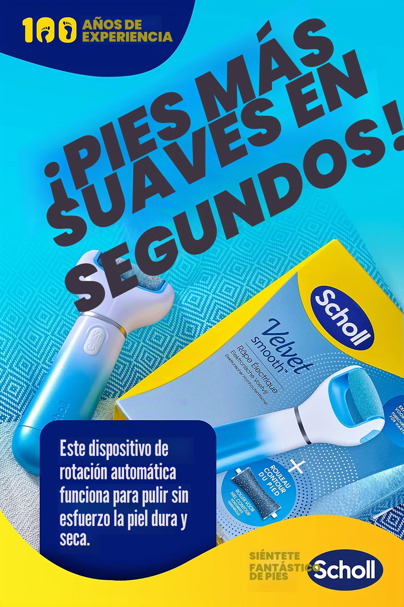 Scholl Velvet - Lima de pie eléctrica con recambio exfoliante, color azul