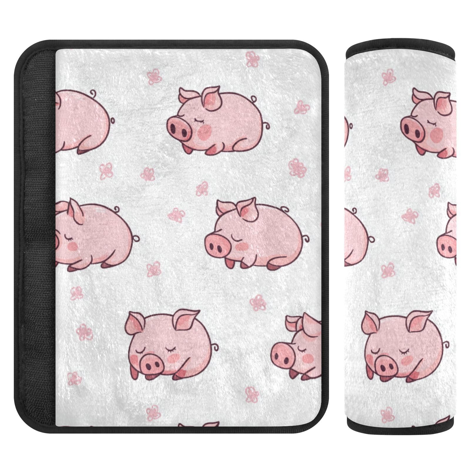 Seat Belt Covers 2 Pack Sleeping Pig Car Seat Strap Covers Super Soft Pink Car Seat Neck Cover for Boys Girls Adults Babies S