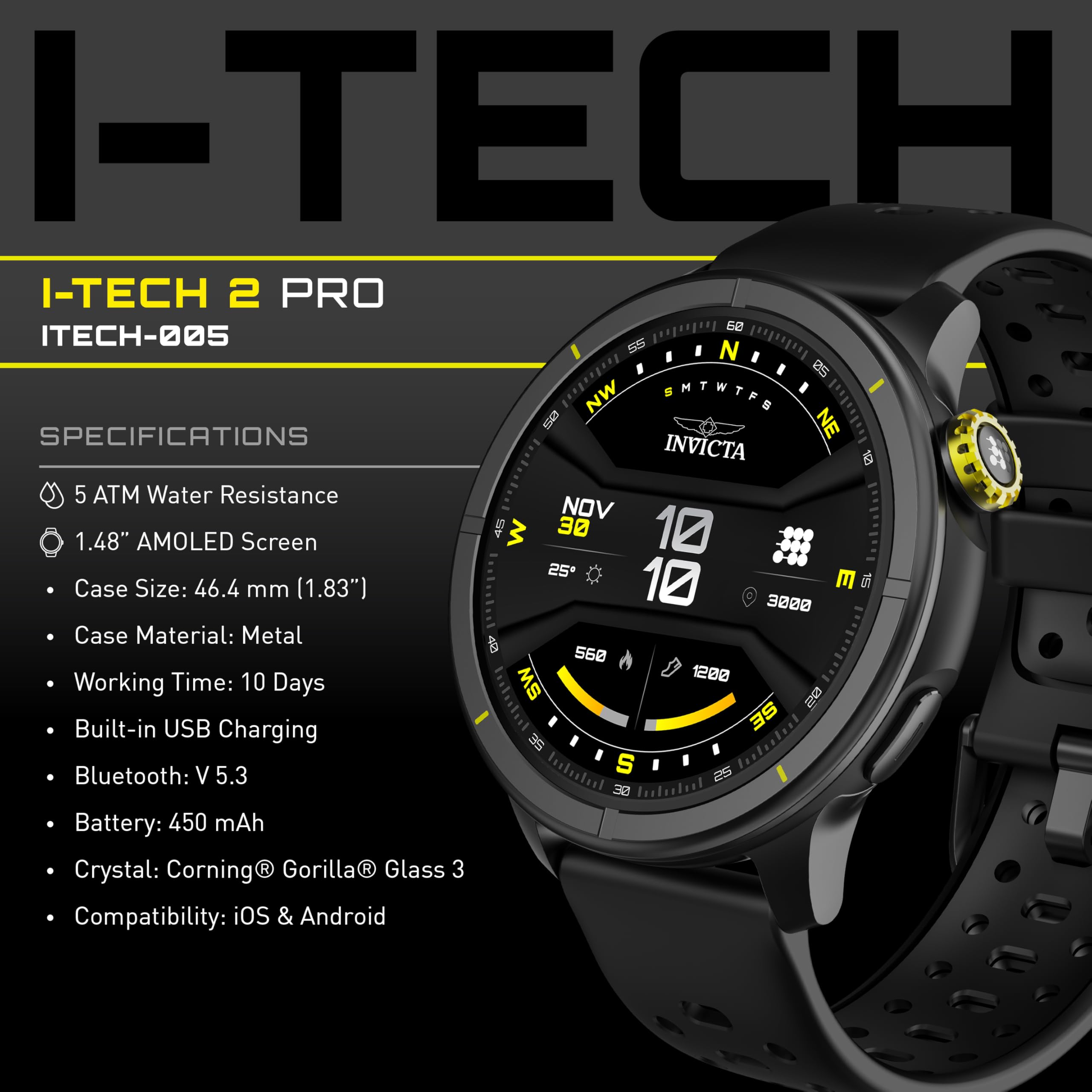 Invicta I-Tech 2 Pro Itech-005 Zegarek Męski, Smartwatch, 46 Mm