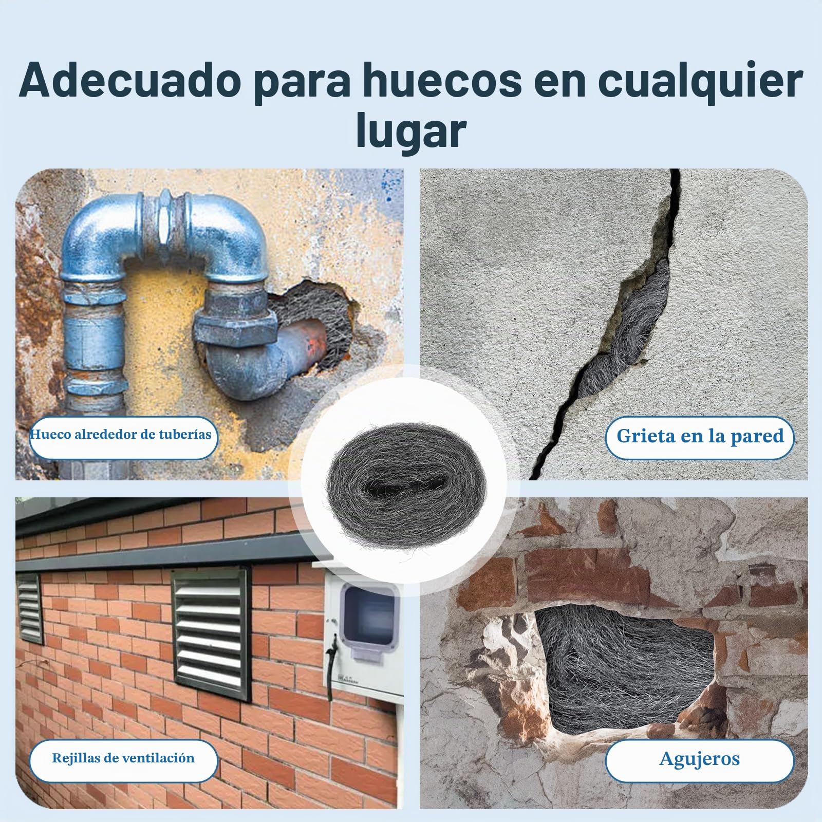 Lana de acero para ratones, 20 m, 4 rollos de lana de acero 0000, a prueba de ratas, contra ratones, ratas, con tijeras, guantes, agujeros, tapones, pared, contra en el jardín/casa/garaje