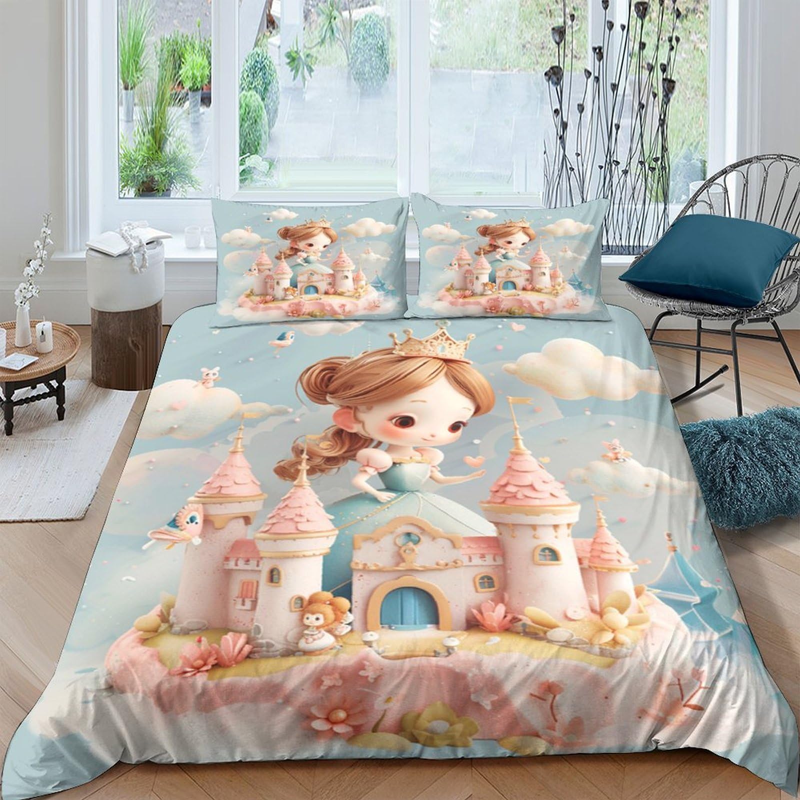 Ctjqhvkz Style-4 3D Printed Princess Castle Fitted Sheet Microfiber Soft Pastel Cartoon Bed Cover For Bedroom Dorm Mattress Decor Single（135X200cm）