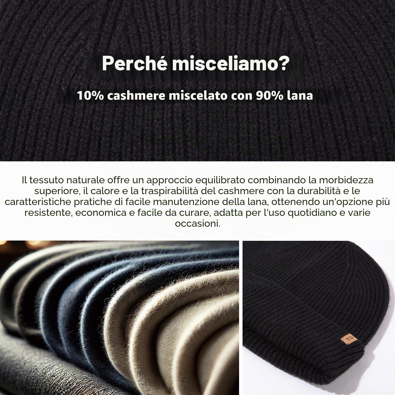 TOP-EX Oversize Cashmere Merino Wool Unisex Skull Beanie Hat Cuffed Knit Berretto invernale