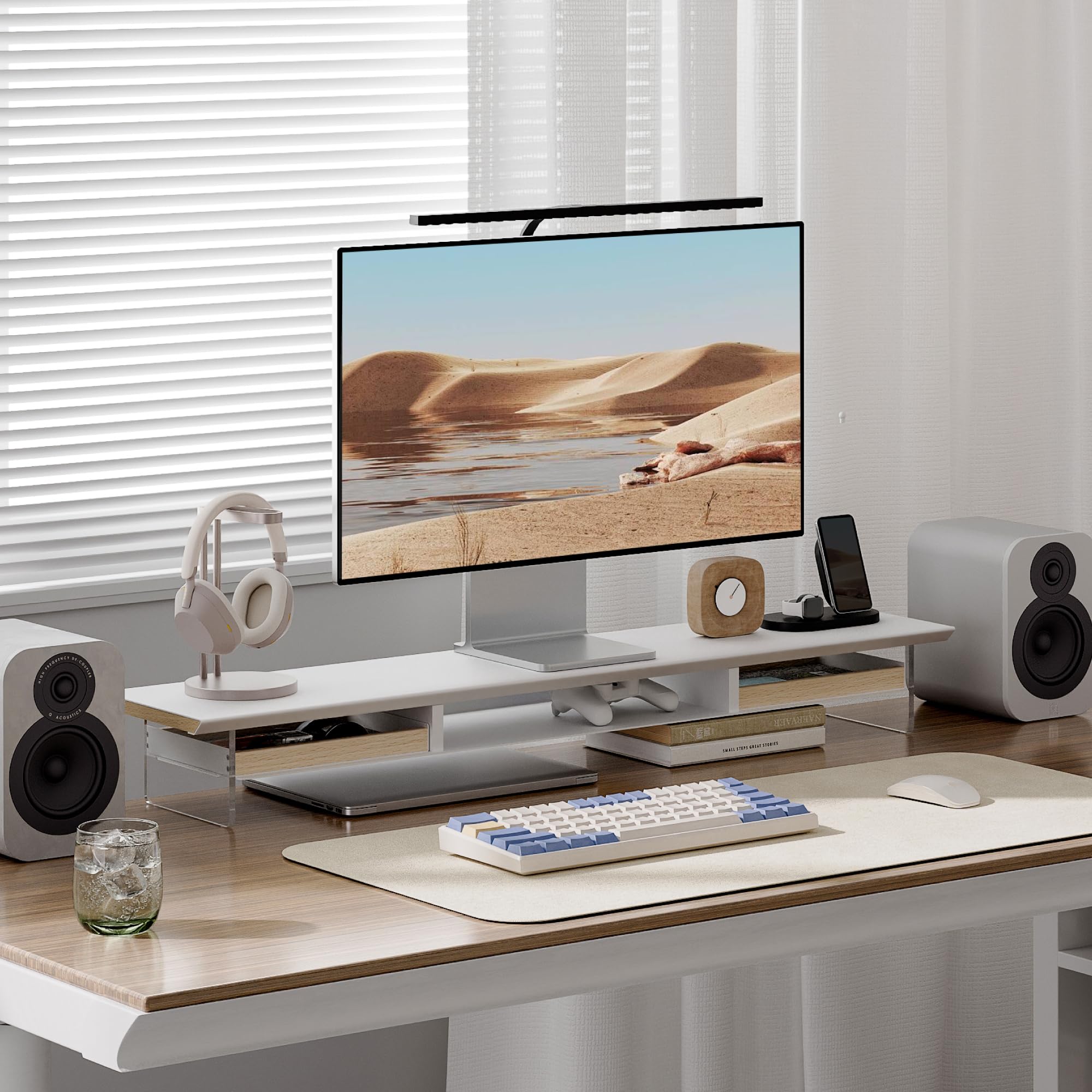 Fenge Monitorständer, 108cm Acryl, für Laptop PC TV, Monitor Stand, Weiß