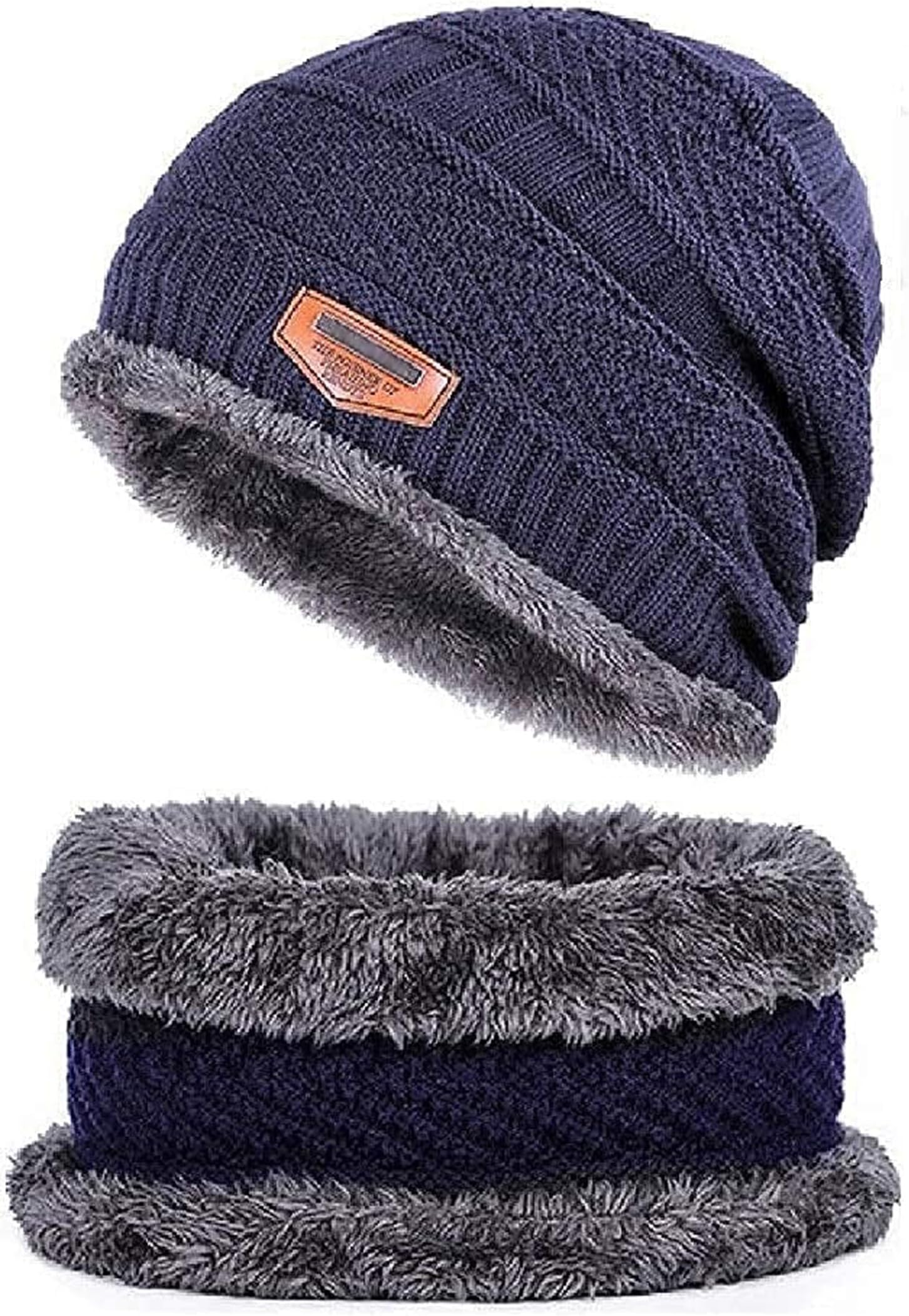 BTfashMens Sports Winter Beanie Hats Scarf Set Warm Knit Hats Skull Cap Neck Warmer with Thick Fleece Lined Winter Hat & Scarf (2 Piece Combo)