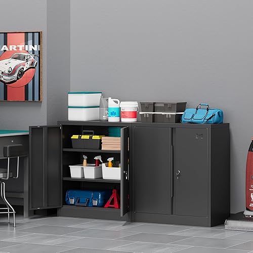 Miniatura 7 de Coolsun Armario de almacenamiento de metal con 2 puertas y 4 estantes ajustables, gabinete con cerradura de 71 pulgadas, armario de herramientas