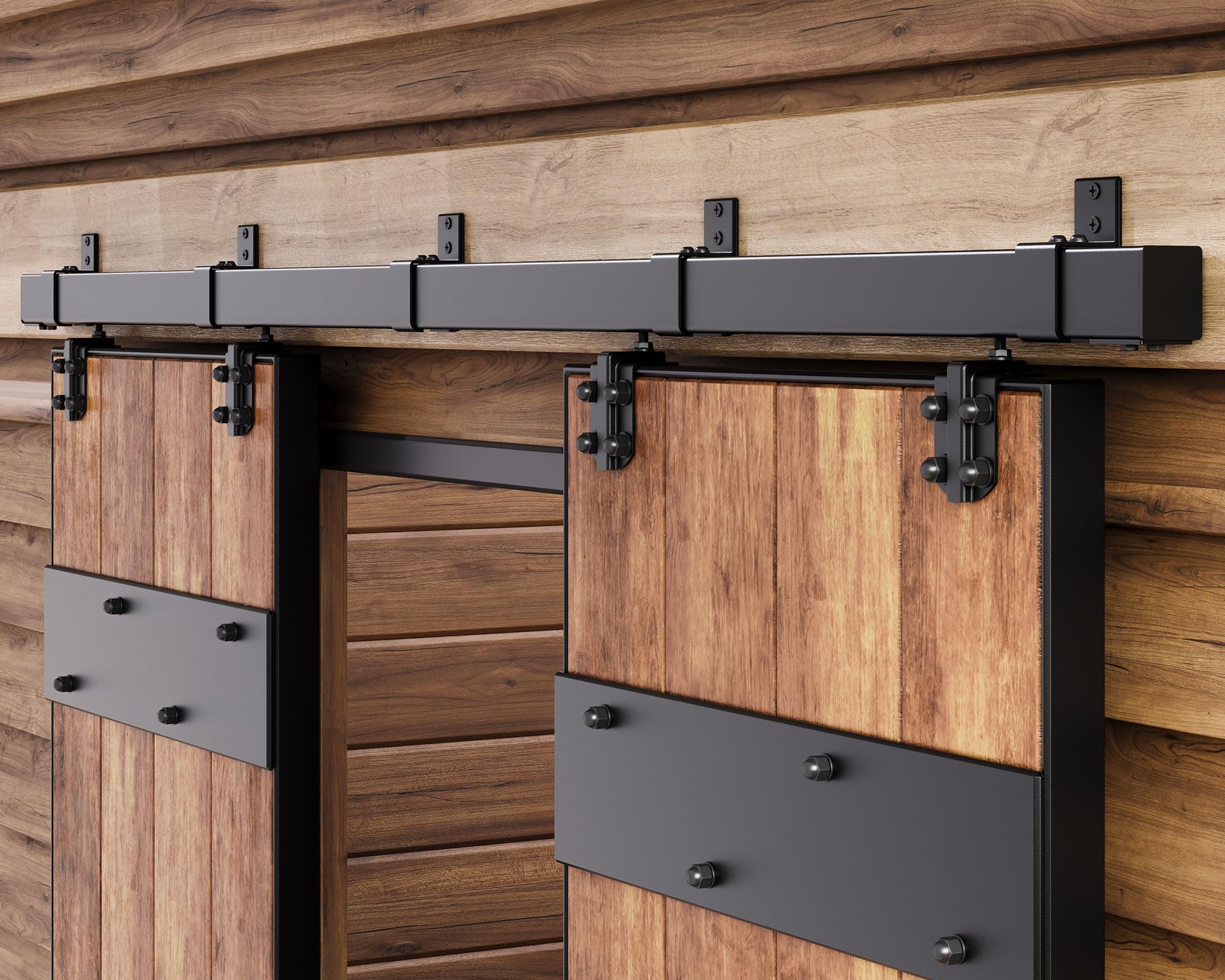 Easelife 16FT Exterior Sliding Barn Door Hardware Kit, Box Rail Track, 450lb Capacity, Black Weather-Resistant Steel, Wall Mount System for Outdoor Use, Fit Double 48in Door — Amazon image 12